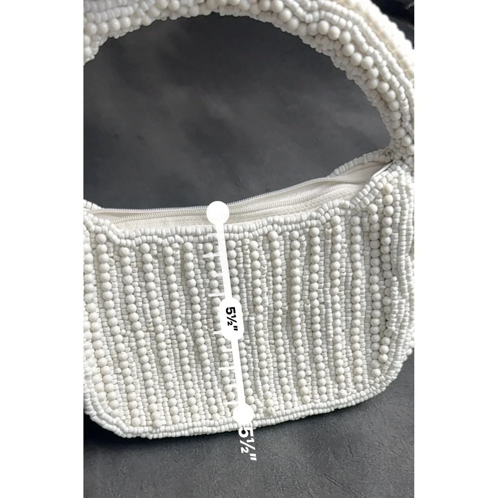 Antik Kraft White Beaded Handbag Mini Hobo Bag Bridal Coquette Y2K Boho Chic